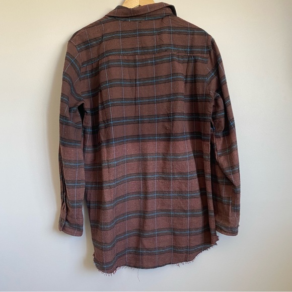 La Miel Plaid Shirt. Medium. Brown with blue, black. Oversized fit. Distressed. - Picture 4 of 7